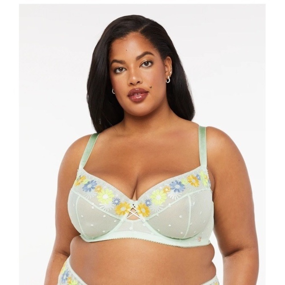 Savage X Fenty Free Spirit Floral Embroidered Balconette Bra 40DDD Green - Picture 2 of 7